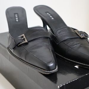 Hype black mules with buckle accent